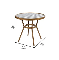 Merrick Lane Sacha Bistro Style Table With Glass Top, Pe Rattan, Stack Chairs