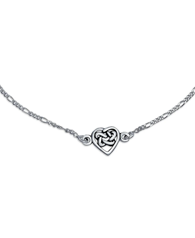 Bling Jewelry Love Knot Heart Shape Celtic Triquetra Anklet Lucky Charm Figaro Link Ankle Bracelet Oxidized Sterling Silver Adjustable 9 To 10 Inch Wi