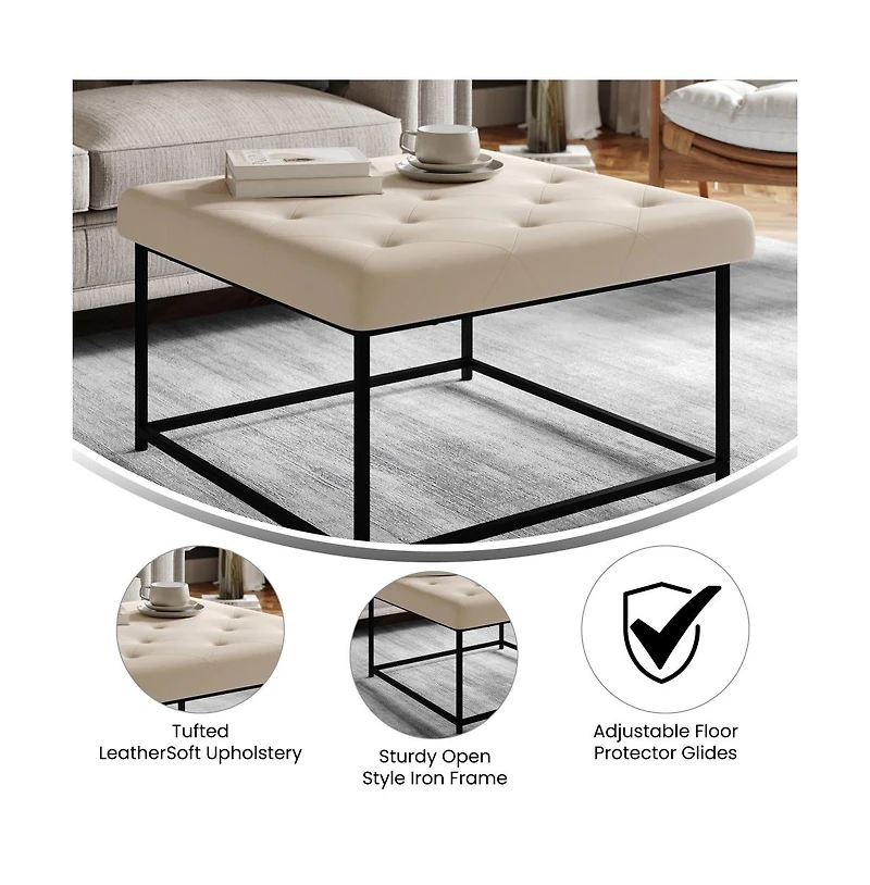 Merrick Lane Almas 30-Inch Square Tufted Ottoman With Durable Metal Frame