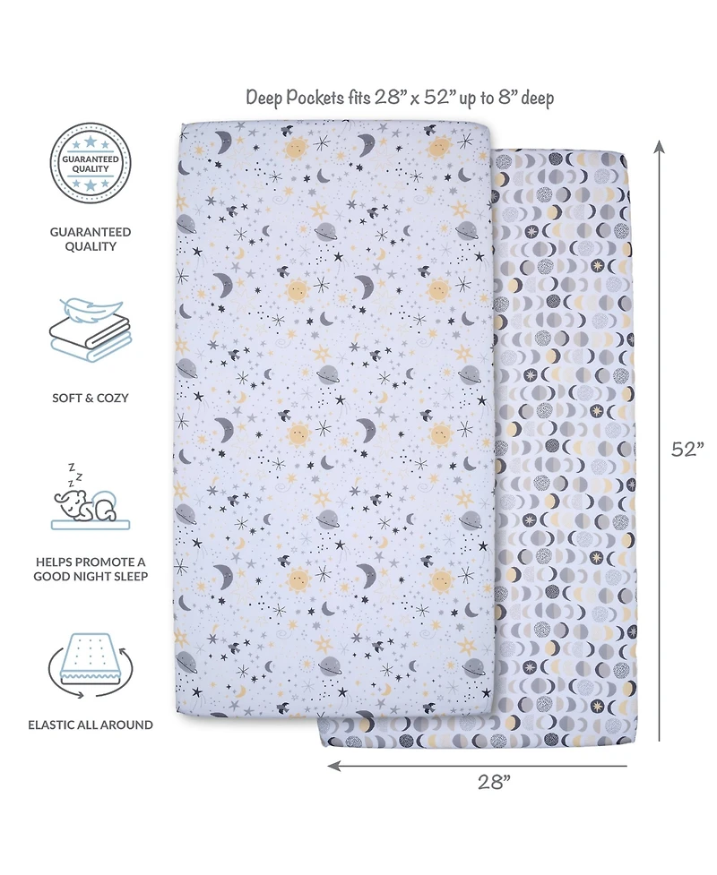 Bedtime Originals Celestial Moon/Stars 2-Pack Fitted Crib/Toddler Sheet Set