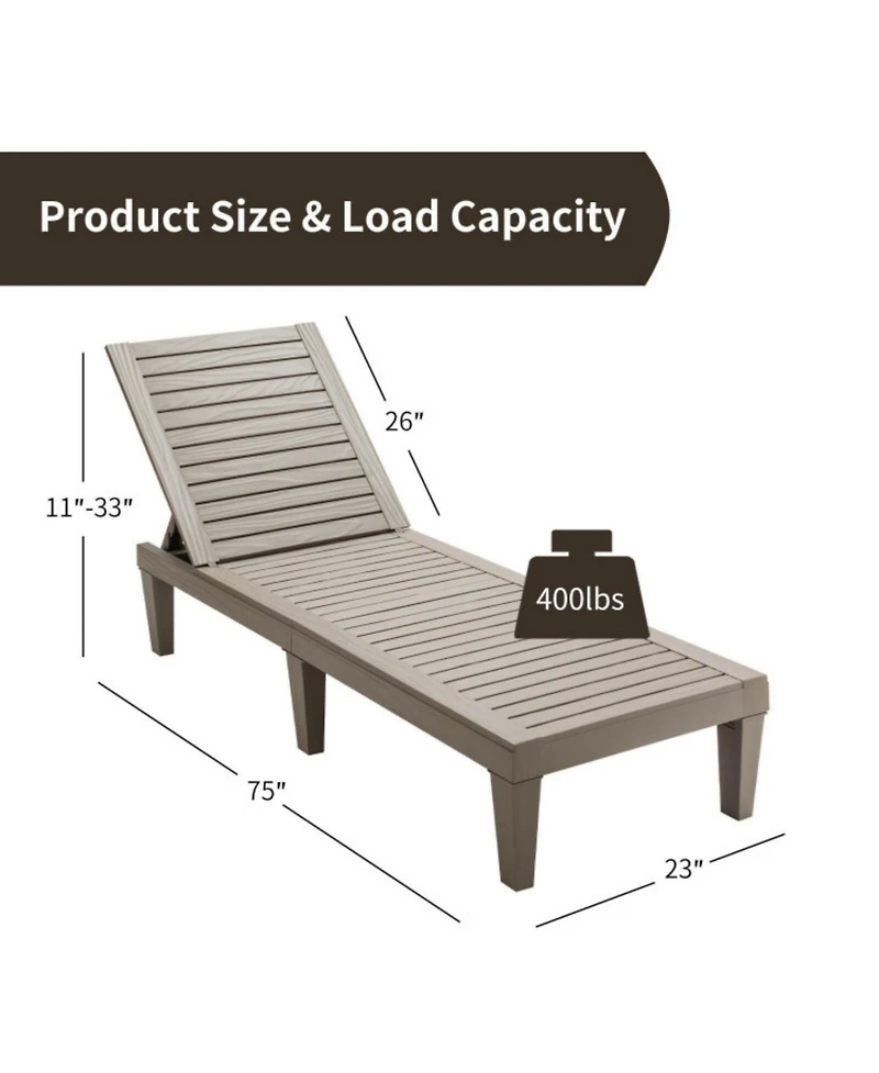 Inolait Sugift Outdoor Chaise Lounge Chair with 5 Positions Adjustable Backrest
