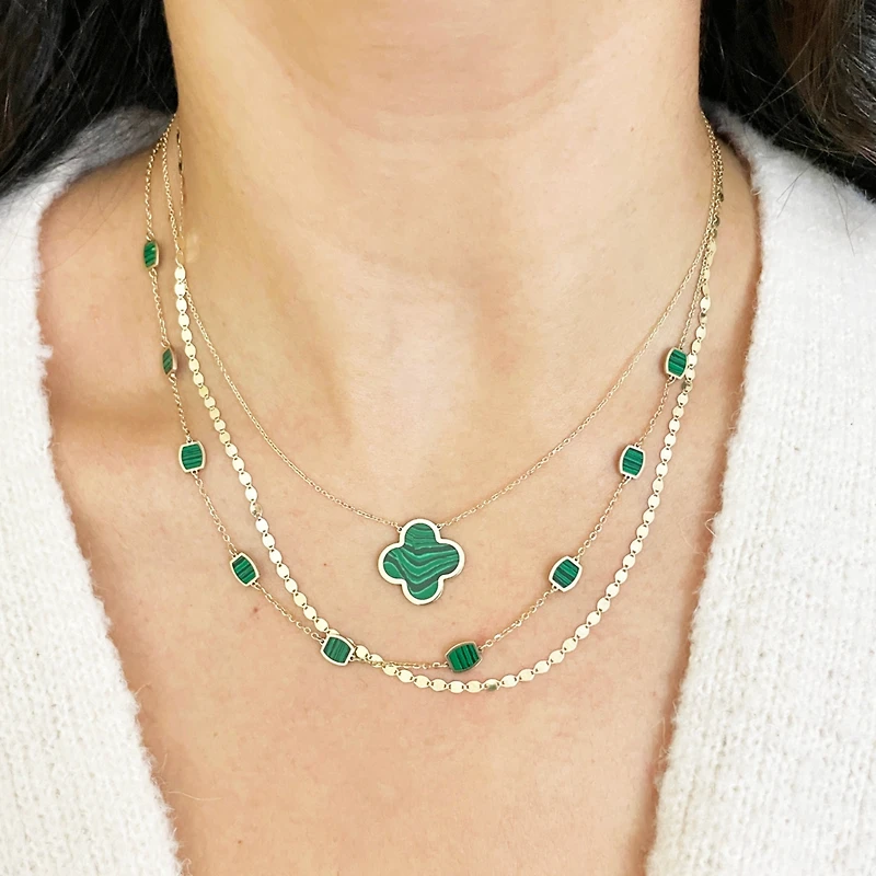 The Lovery Extra Large Malachite Single Clover Necklace 14K Gold