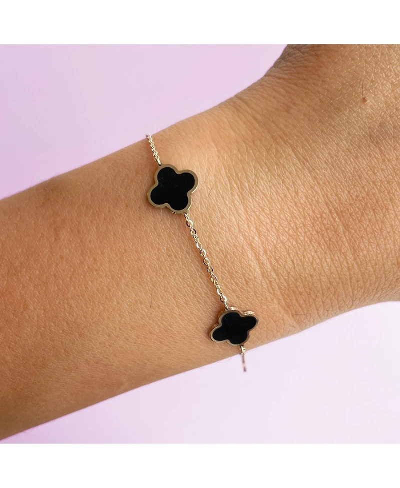 The Lovery Onyx Clover Bracelet 14K Yellow Gold