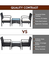 Sugift 3 Pieces Patio Wicker Rattan Furniture Set with Cushion for Lawn Backyard