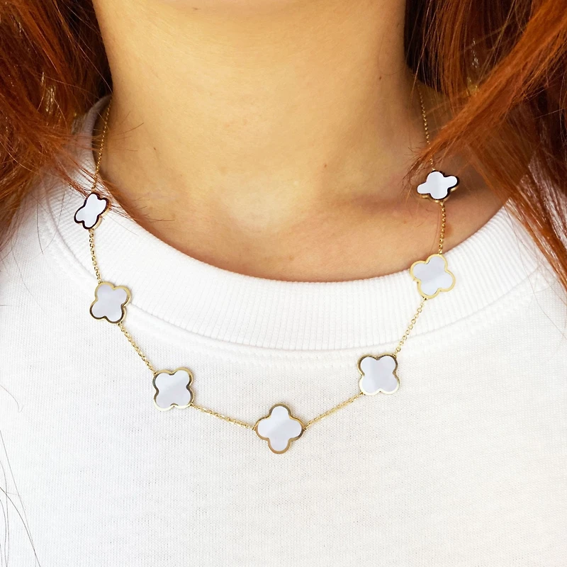 The Lovery Mother of Pearl Clover Necklace 14K Gold