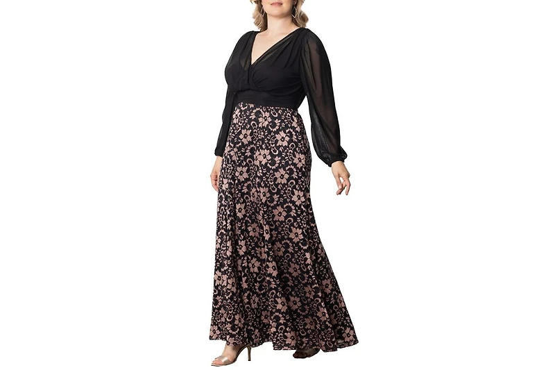 Kiyonna Plus Mon Tresor Long Sleeve Lace Evening Gown