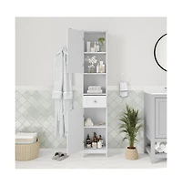 Merrick Lane Delilah Slim Linen Tower Organizer With Storage Drawer, Upper And Lower Cabinets With Magnetic Closure Doors And Open Shelf