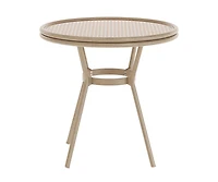 Colmar Indoor/Outdoor Bistro Style 31.5 In. Table With Pe Rattan, Glass Top, And Bamboo Finished Metal Frame