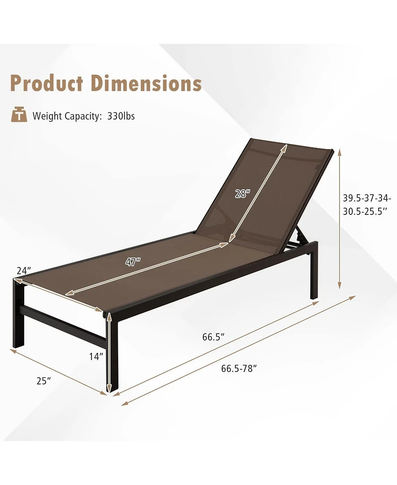 Inolait Sugift 6-Position Chaise Lounge Chairs with Rustproof Aluminium Frame