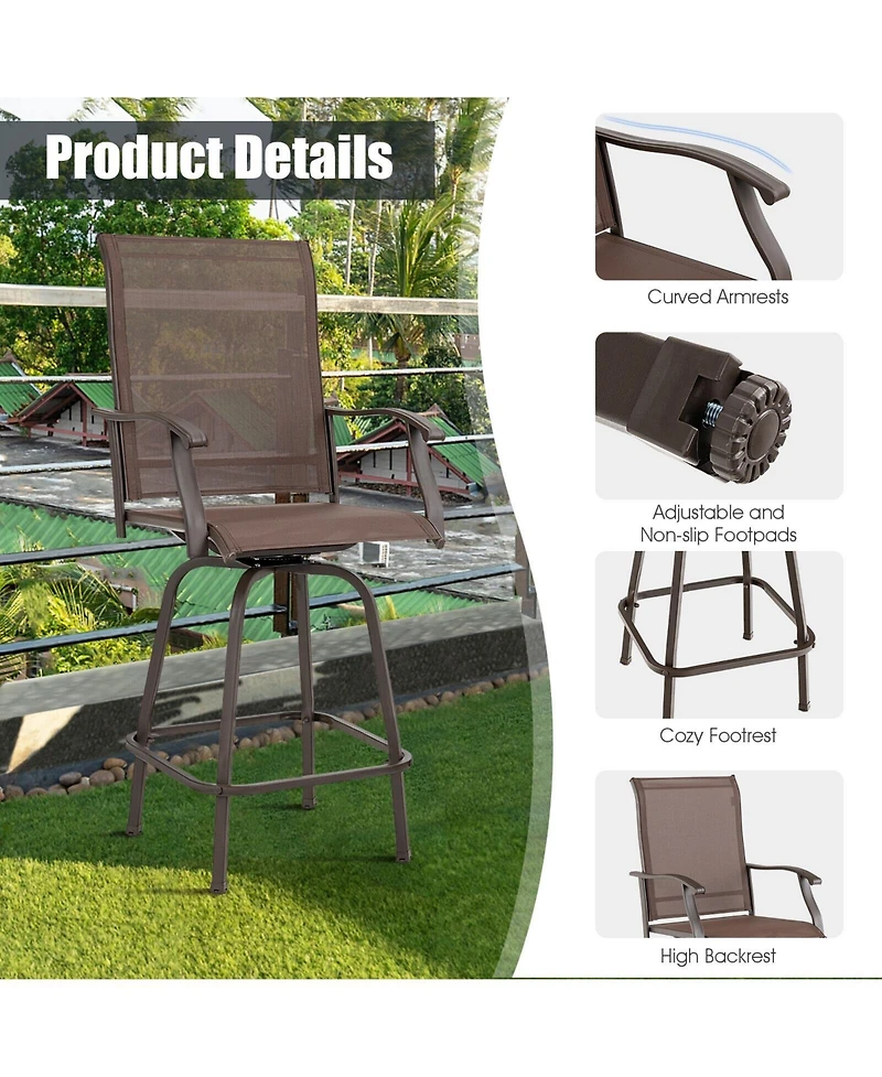 Sugift 2 Pieces 360 Rotating Bar Stool Set with Armrests for Patio
