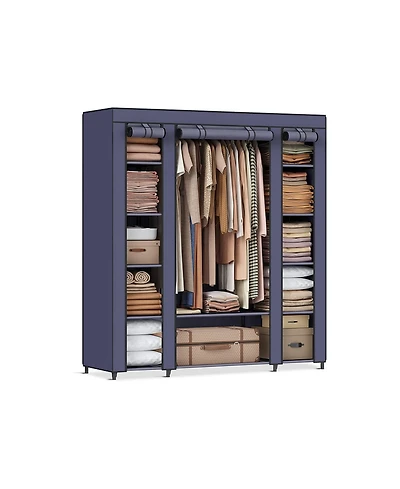 Slickblue Wardrobe, Closet, Portable Clothes Storage Organizer with Hanging Rail, Shelves, Fabric Cover