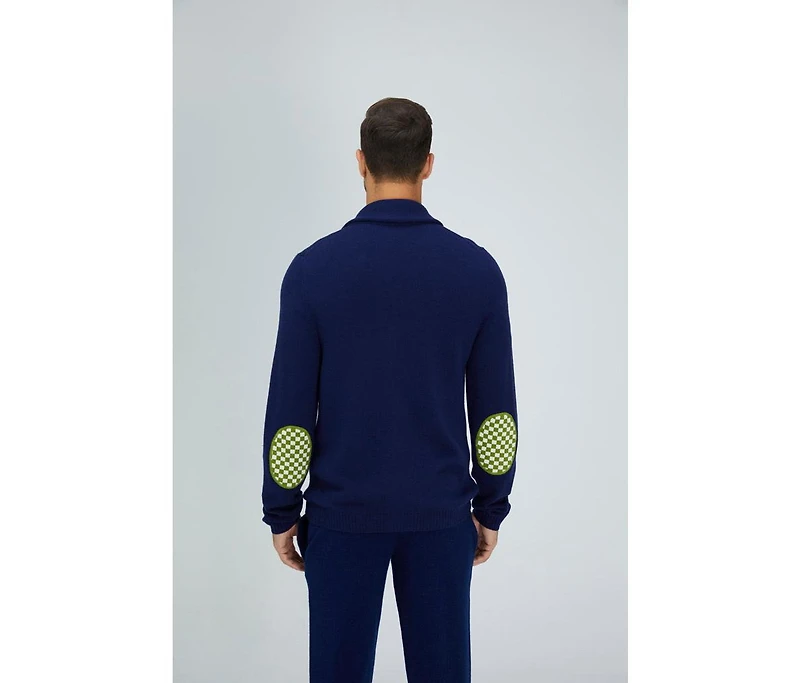 Bellemere Navy Blue and Green Merino Cardigan