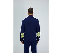 Bellemere Navy Blue and Green Merino Cardigan