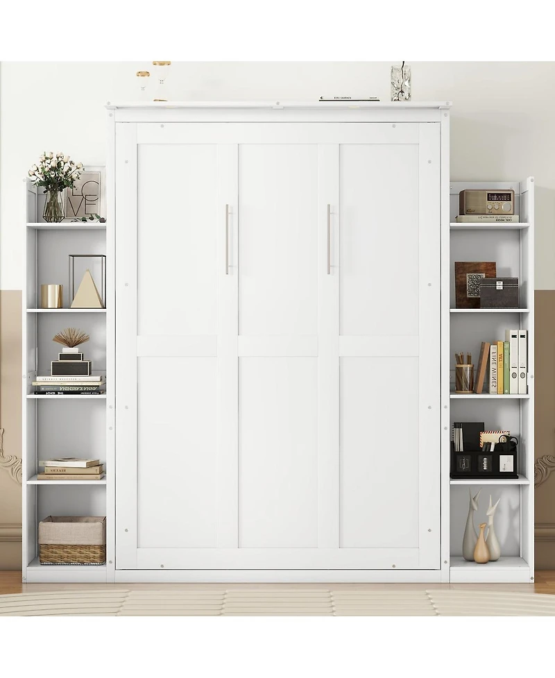Streamdale Full Size Murphy Bed Wall Bed With Shelves And Led Lights