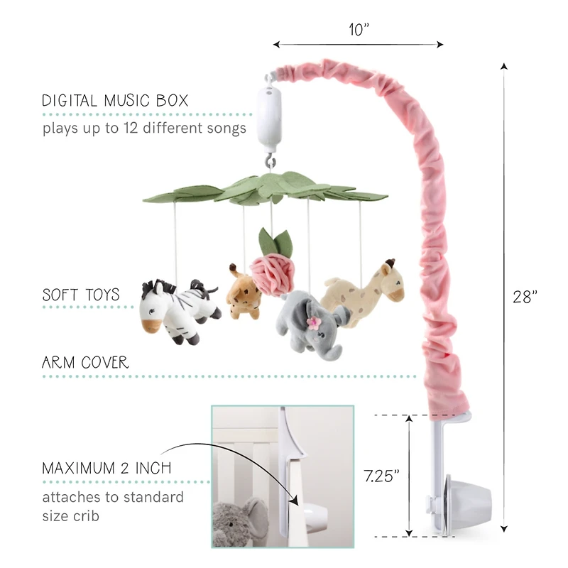 The Peanutshell Wildest Dreams Pink Musical Crib Mobile for Baby Girls