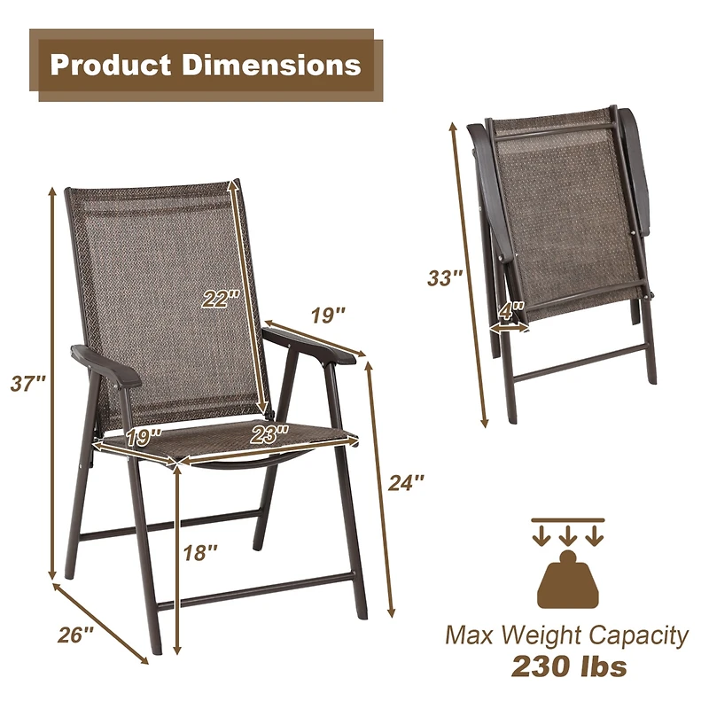 Aoodor Folding Patio Chairs Set of 4 with Armrests and Backrest for Garden, Camping and Travel