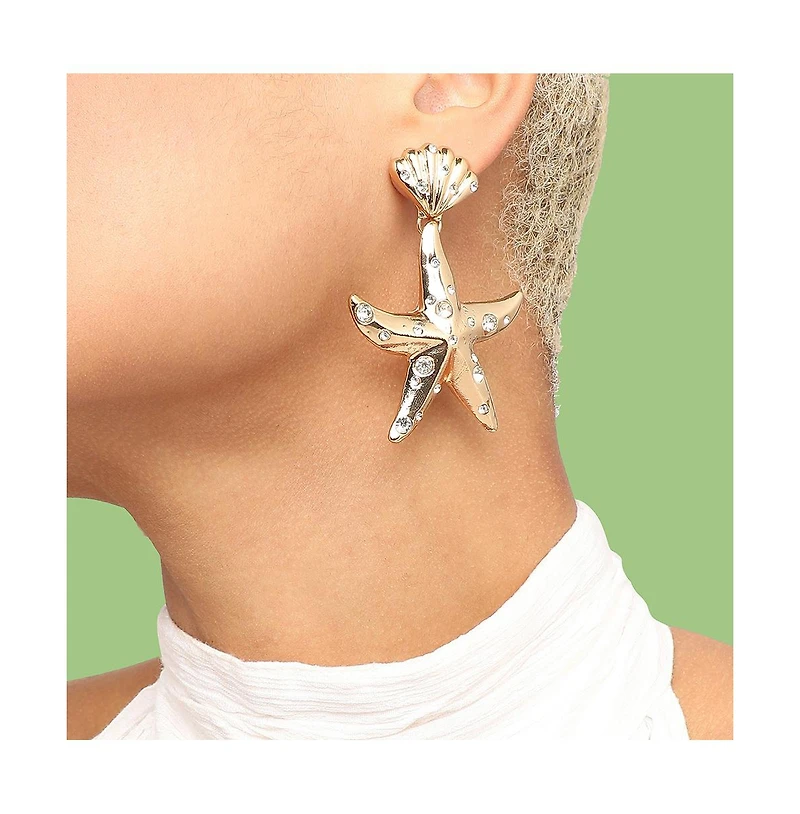 Sohi Women's Blue Starfish Drop Earrings