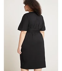 Eloquii Women's Plus Cross Front Flutter Sleeve Dress