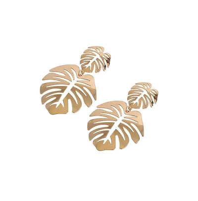 Sohi Women's Black Palm Leaf Drop Earrings