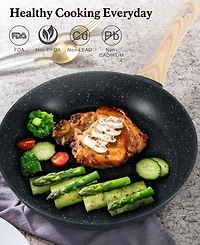 12-Piece Nonstick Ceramic Cookware Set, Granite Pots and Pans Set with Silicone Shovel, Spoon &Tongs