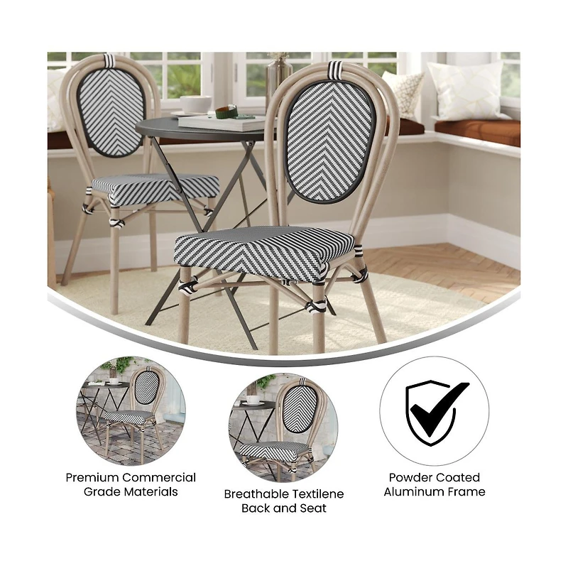 Merrick Lane Mael Stacking Thonet Bistro Style Chair With Textilene Seat And Bamboo Finished Metal Frame For Indoor/Outdoor Use