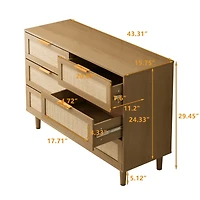 Streamdale Furniture 6 Drawers Rattan Dresser Rattan Drawer, Bedroom, Living Room