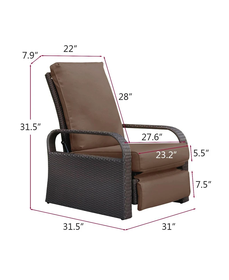 Wicker Garden Recliner with Thick Cushion