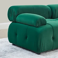 Streamdale Diy L-Shaped Green Velvet Sofa with Ottoman