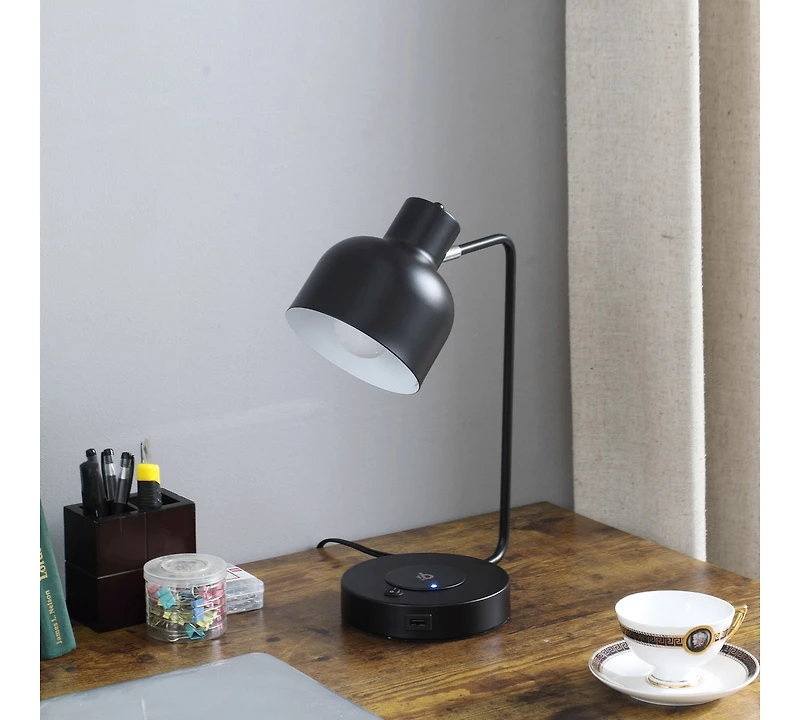 Streamdale Vadim Black Student Desk Lamp with Usb Port (15.25")