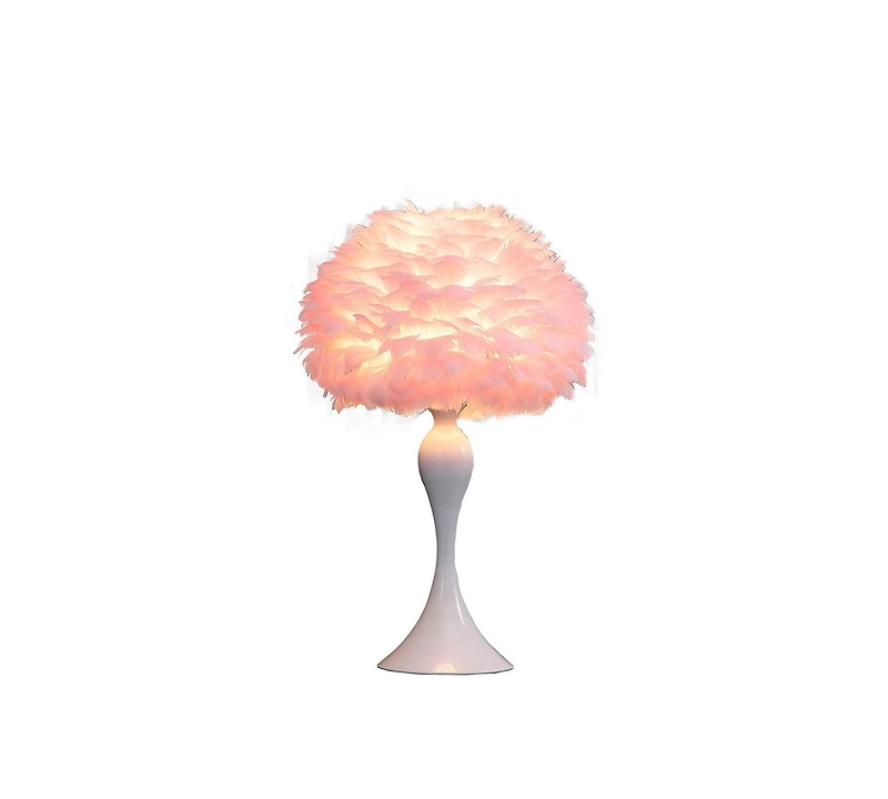 Streamdale 18.25"In Soft Pink Feather Aquina Crisp White Contour Glam Table Lamp