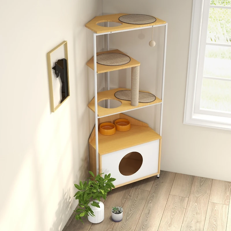 Streamdale Furniture Indoor Cat Tower with Feeding Station & Platforms