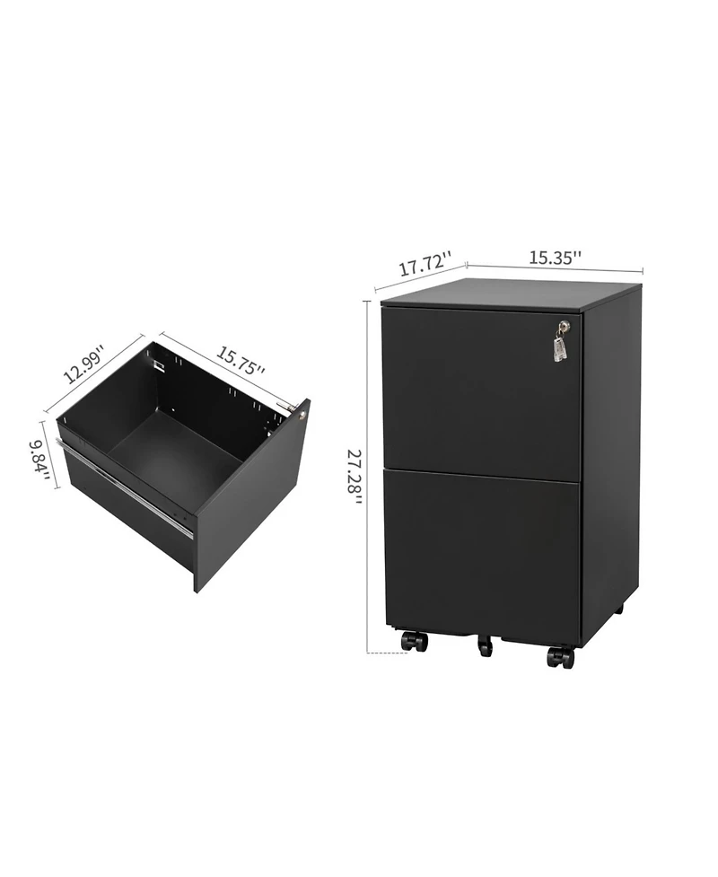 Simplie Fun Steel Mobile File Cabinet with Lock & Anti-tilt Wheels