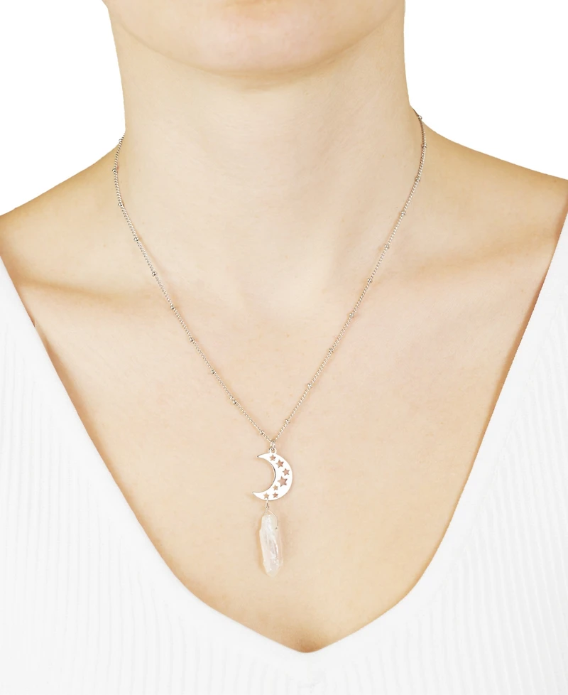 Macy's Aurora Borealis or Mystic Quartz Silver Plated Cut-Out Stars Half Moon Necklace