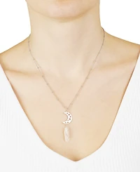 Macy's Aurora Borealis or Mystic Quartz Silver Plated Cut-Out Stars Half Moon Necklace