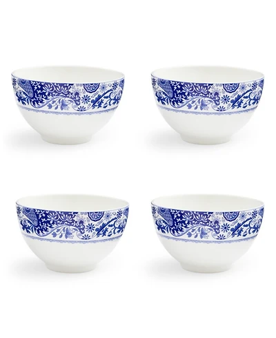 Spode Blue Italian Brocato Rice Bowls, Set of 4
