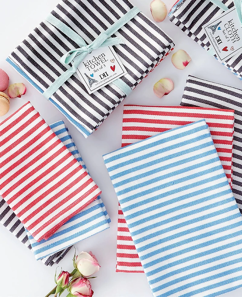 Design Imports Heavy Duty Kitchen Cleaning Collection, Long-Lasting Quality, Cotton Dishcloth Set, 13x13", Stripe, 6 Piece