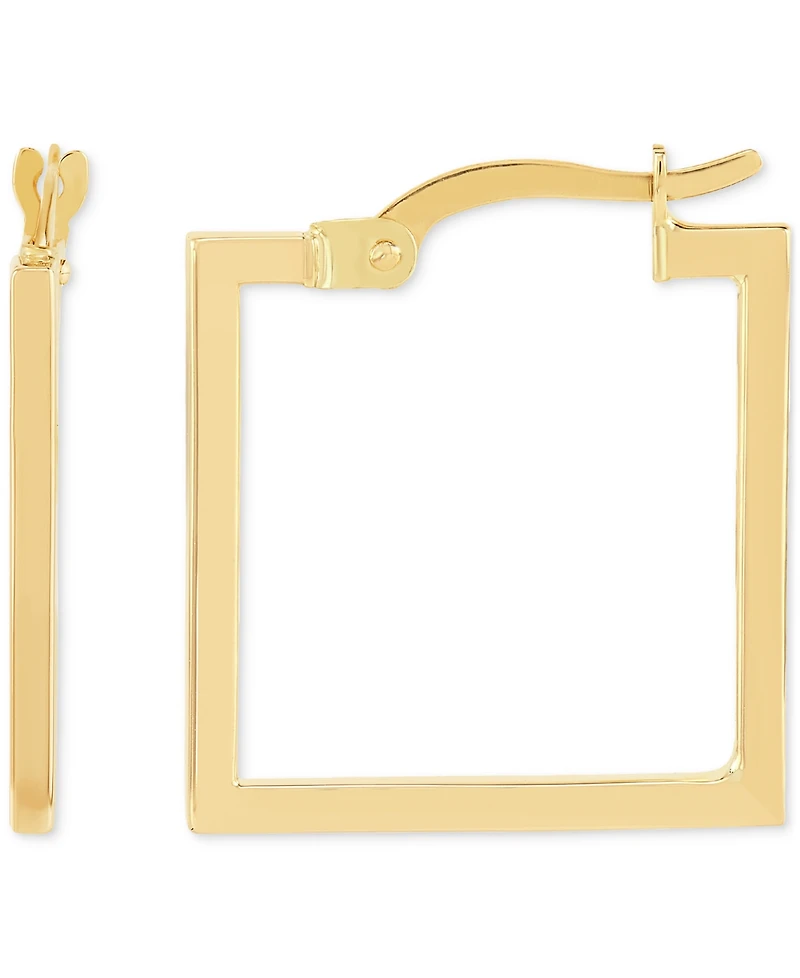 Polished Square Geometrical Small Hoop Earrings in 10k Gold, 3/4"