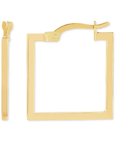 Polished Square Geometrical Small Hoop Earrings in 10k Gold, 3/4"