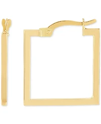Polished Square Geometrical Small Hoop Earrings in 10k Gold, 3/4"