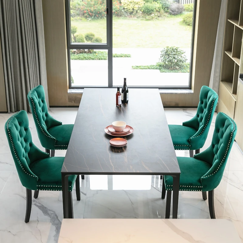 Contemporary Green Velvet Dining Chair Set