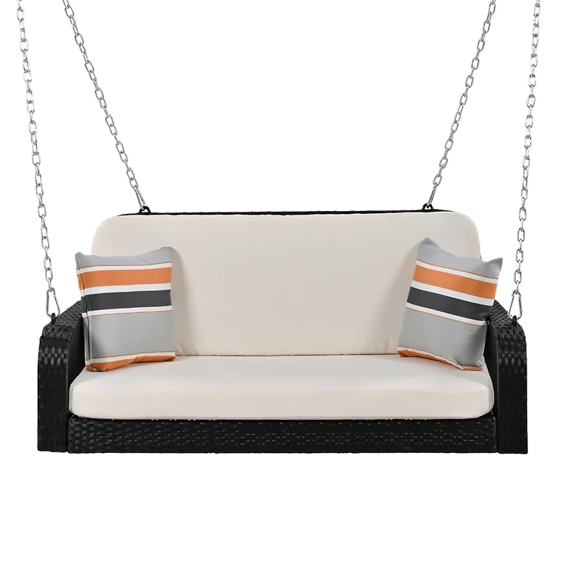 Streamdale White and Gray 2-Seater Wicker Porch Swing