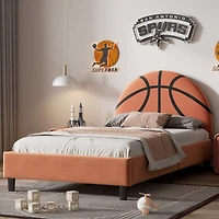 Simplie Fun Basketball Design Upholstered Twin Platform Bed Sport Style Bed For Boys & Girls, Teens, Orange