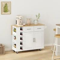Streamdale White Kitchen Island Cart with Storage and Foldable Table
