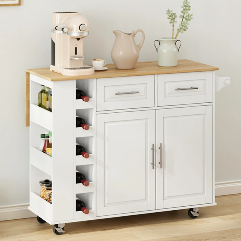 Streamdale White Kitchen Island Cart with Storage and Foldable Table