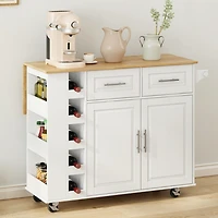 Streamdale White Kitchen Island Cart with Storage and Foldable Table