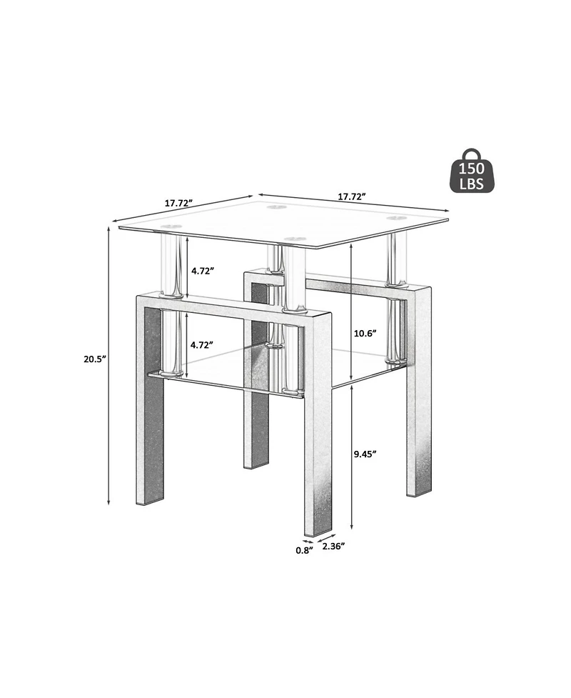 Simplie Fun 1-Piece Modern Tempered Glass Tea Table Coffee Table End Table, Square Table For Living Room, Black