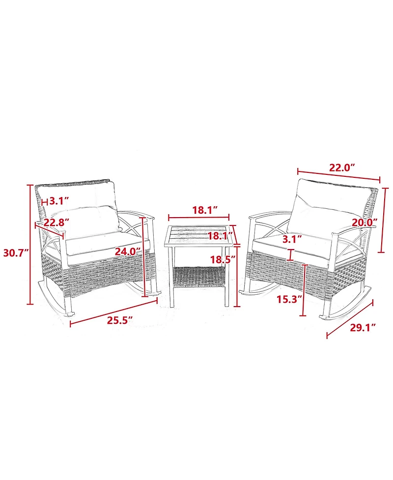 Streamdale 3-Piece Outdoor Rattan Rocking Chair Set (Grey)