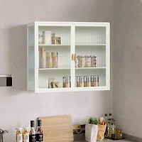 Streamdale Modern Glass Door Wall Cabinet with Three-tier Storage