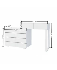 Simplie Fun Extended Desktop 10 Drawers Chest Of Drawer Without Handle White Color Vanity