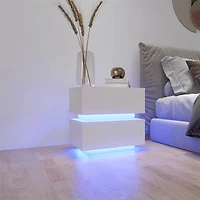 Streamdale White Glossy Bedside Table with Rgb Led and Bluetooth